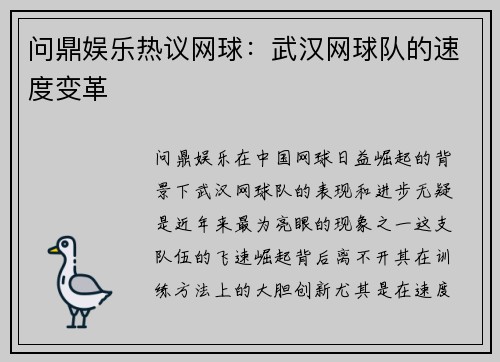 问鼎娱乐热议网球：武汉网球队的速度变革